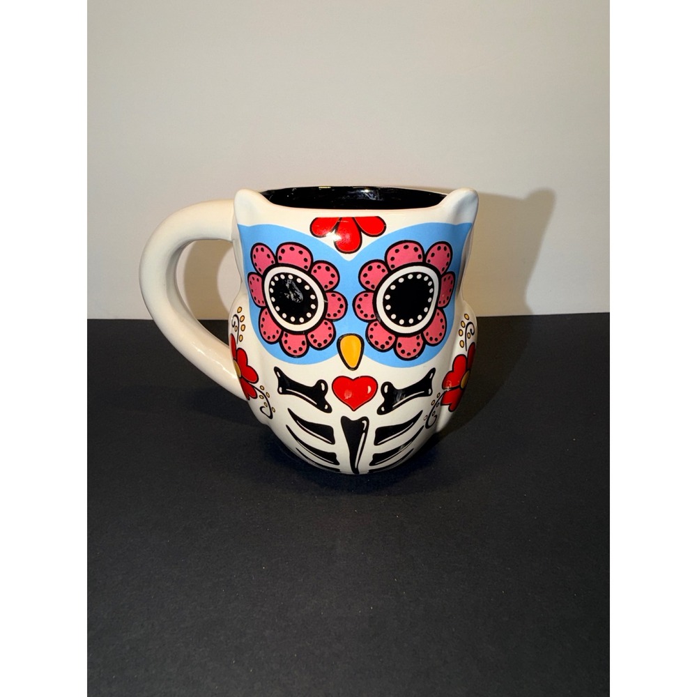 Cracker Barrel Day of the Dead Owl Mug Stoneware Sugar Skull Dia de los Muertos